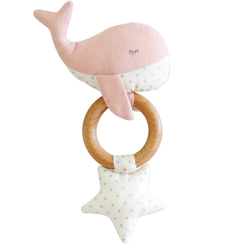 Whimsy Whale Squeaker Rattle Teether - Pink