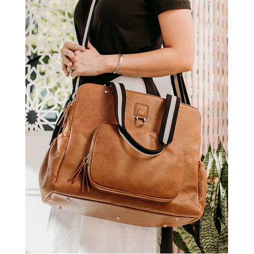 Faux Leather Tote Triple Compartment Nappy Bag - Tan