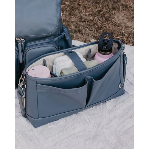OiOi Faux Leather Stroller Organiser/Pram Caddy - Stone Blue