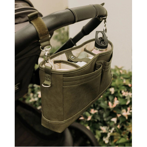 OiOi Faux Leather Stroller Organiser/Pram Caddy - Olive