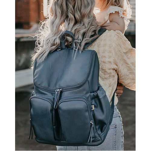 Faux Leather Nappy Backpack - Stone Blue