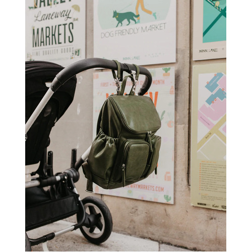 Faux Leather Nappy Backpack - Olive Green
