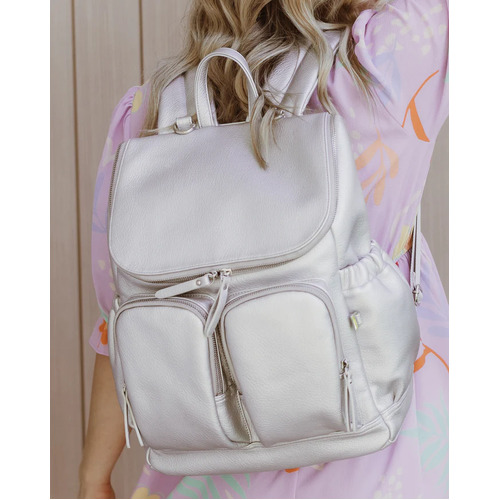 OiOi Dimple Faux Leather Nappy Backpack - Silver Metallic