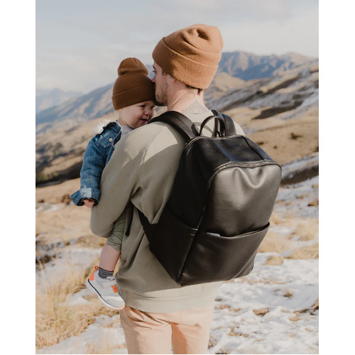 Multitasker Nappy Backpack - Black Faux Dimple Leather