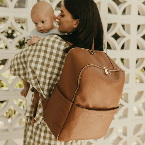 Multitasker Nappy Backpack - Chestnut Brown Faux Dimple Leather