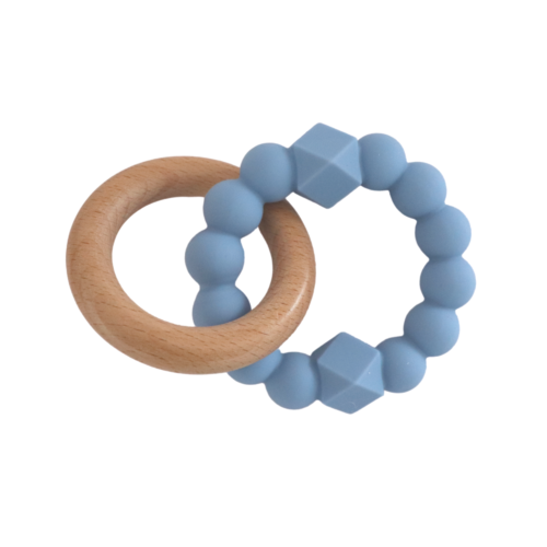 Silicone And Wooden Moon Teether - Soft Blue