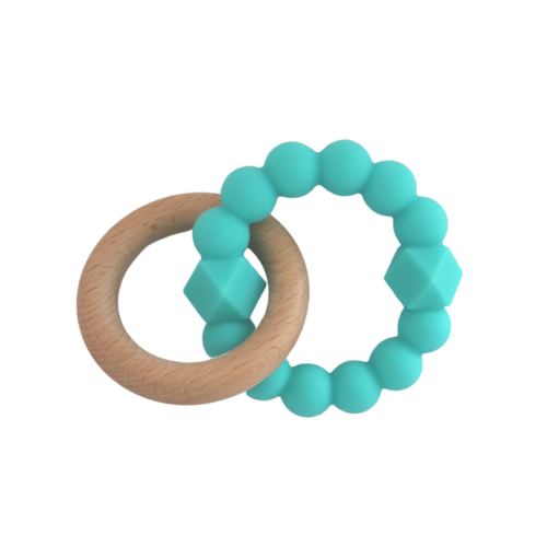 Silicone And Wooden Moon Teether - Mint