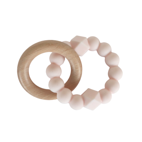 Silicone And Wooden Moon Teether - Blush