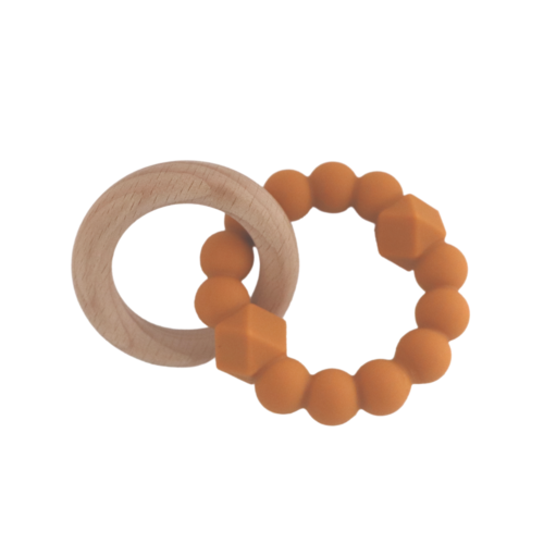 Silicone And Wooden Moon Teether - Honey