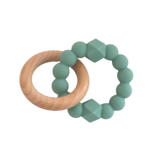 Silicone And Wooden Moon Teether - Sage