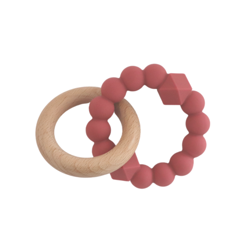 Silicone And Wooden Moon Teether - Dusty Pink