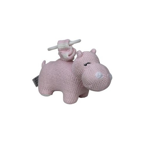 Knitted Hippo Pram Toy - Pink
