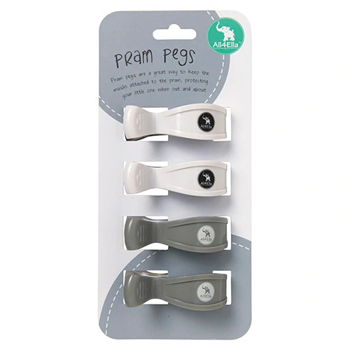 4 pack Pram Pegs - White/Grey