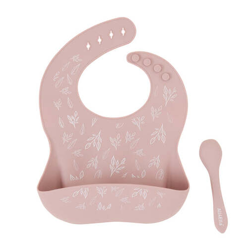 Silicone Catch Bib And Spoon Set - Deep Pink