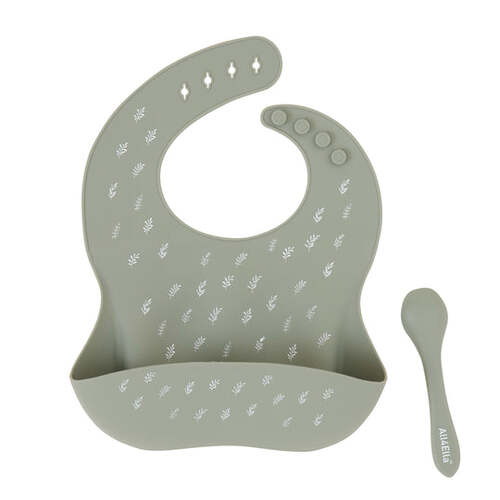Silicone Catch Bib And Spoon Set - Green