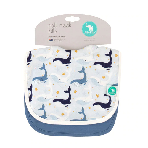 2 Pack Roll Neck Bibs - Whales