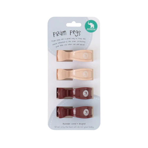 4 pack Pram Pegs - Peach/Burgundy