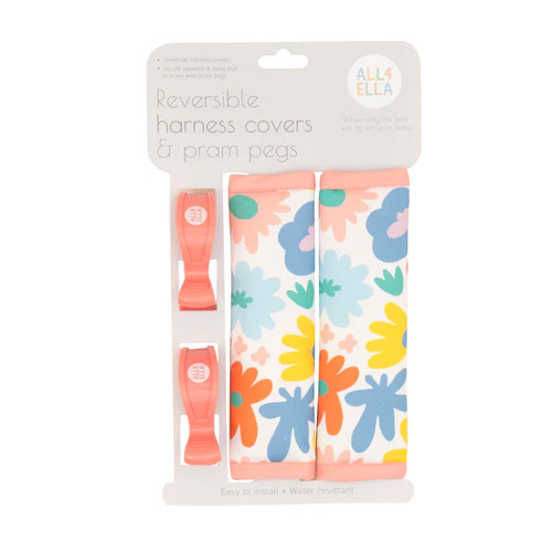 Reversible Harness Covers And Pram Pegs - Bright Floral