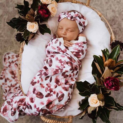 Baby Jersey Wrap & Topknot Set - Fleur