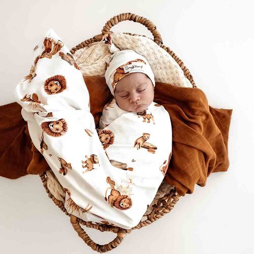 Baby Jersey Wrap & Beanie Set - Lion