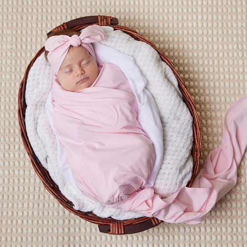 Baby Jersey Wrap & Beanie Set - Baby Pink