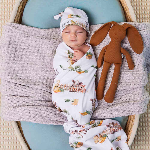 Baby Jersey Wrap & Beanie Set - Farmyard