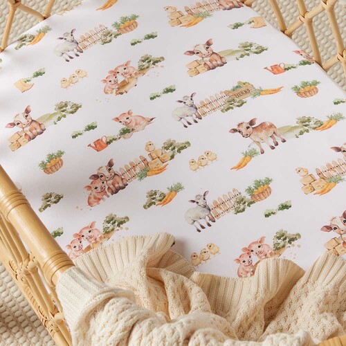 Fitted Bassinet Sheet/Change Pad Cover - Farm