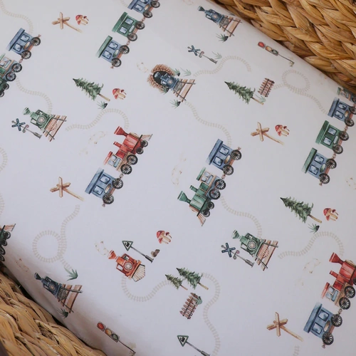 Fitted Bassinet Sheet/Change Pad Cover - Trains