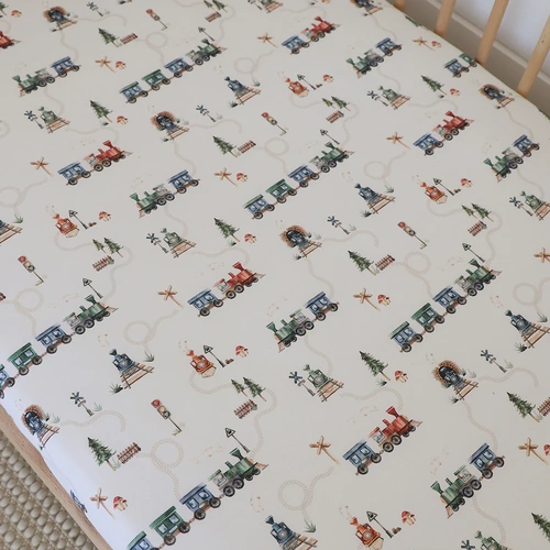 Organic Fitted Cot Sheet - Trains