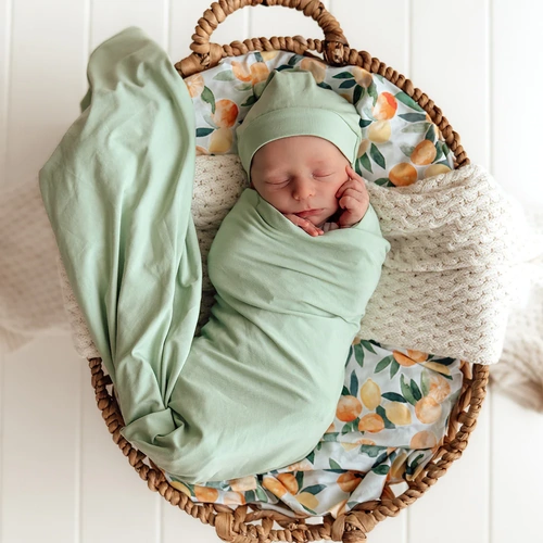 Baby Jersey Wrap & Beanie Set - Mint