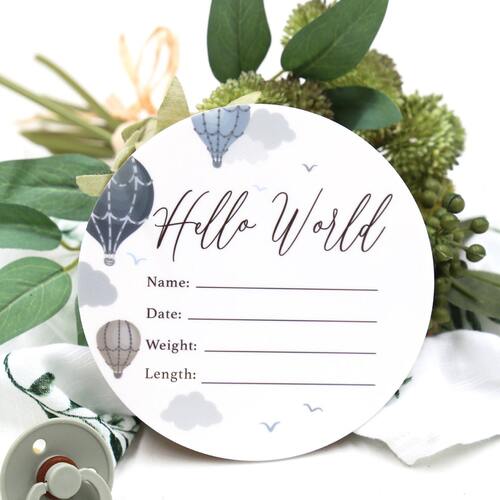 Birth Announcement Disc Hello World - Hot Air Balloons