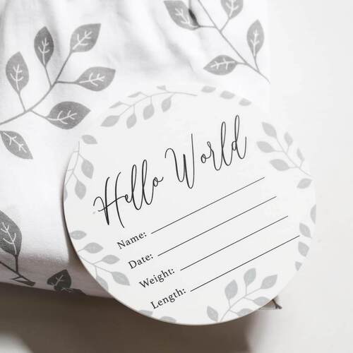 Birth Announcement Disc Hello World - Organic Leaf