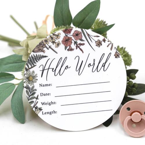 Birth Announcement Disc Hello World - Printed Wildflower