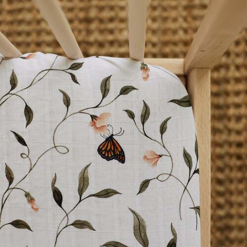 Fitted Organic Muslin Cot Sheet - Fly Away, Butterfly