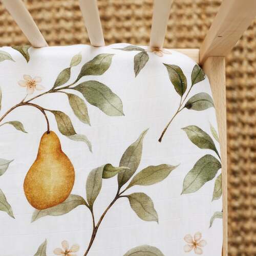 Fitted Organic Muslin Cot Sheet - Whimsical Pear