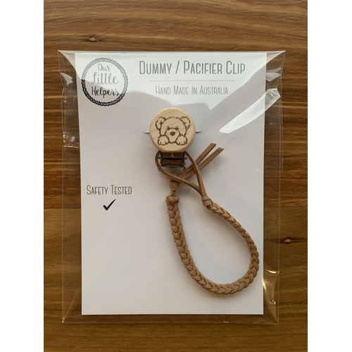 Faux Leather Dummy Clip - Caramel With Bear