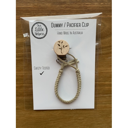Faux Leather Dummy Clip - Beige With Tree Leaves
