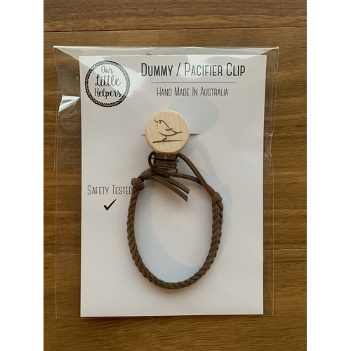 Faux Leather Dummy Clip - Chocolate With Bird
