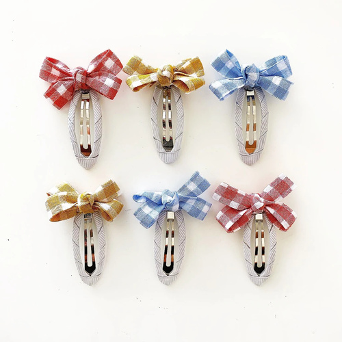Gingham Bow Clips - Rose