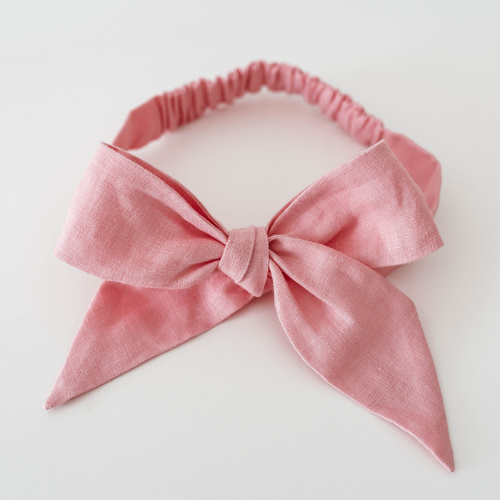 Baby Pink Linen Bow Pre-Tied Headband Wrap