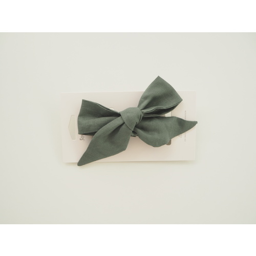 Dusty Olive Linen Bow Pre-Tied Headband Wrap