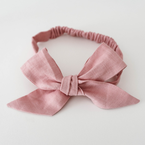 Dusty Pink Linen Bow Pre-Tied Headband Wrap