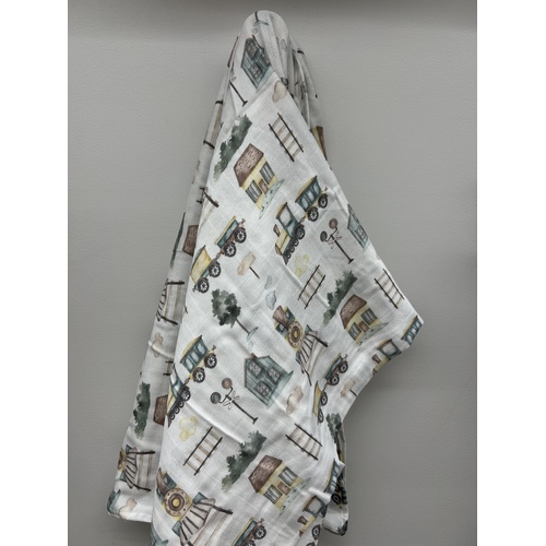 Muslin Baby Wrap - Steam Train