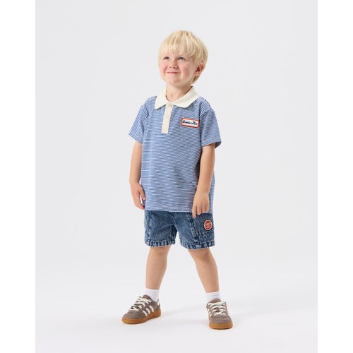Top | Polo | Navy Stripe Logo