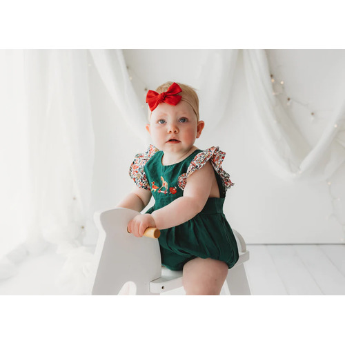 Embroidered Forest Green Romper - Vintage Toys