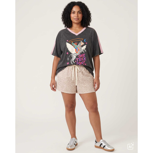 Shorts | White Stripe Detail | Beige Leopard