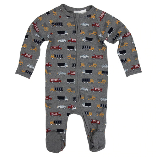 Cars And Trucks Double Zip Onesie - Charcoal