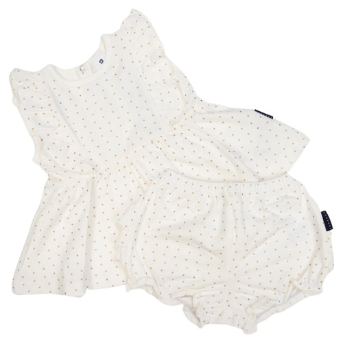 Gold Spot Frill Cotton Top + Bloomers - White