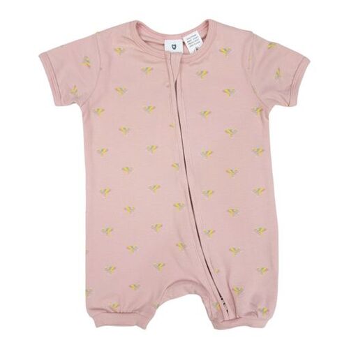 Unicorn Zip Short Sleeve Romper - Dusty Pink