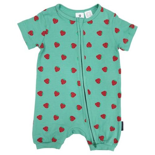 Strawberry Print Short Sleeve Romper - Green